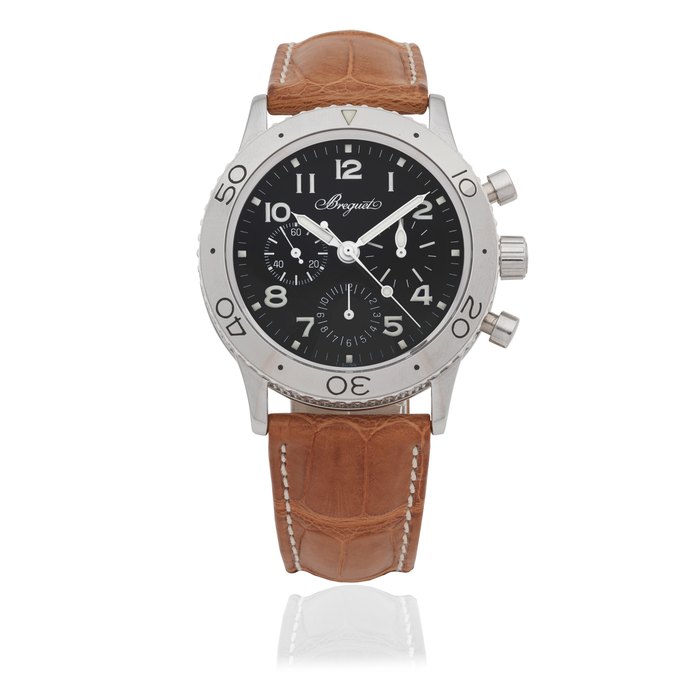 Breguet. A stainless steel automatic flyback chronograph wristwatch Type XX, Ref: 3800 ST/92/6W6, Purchased 14th October 2003