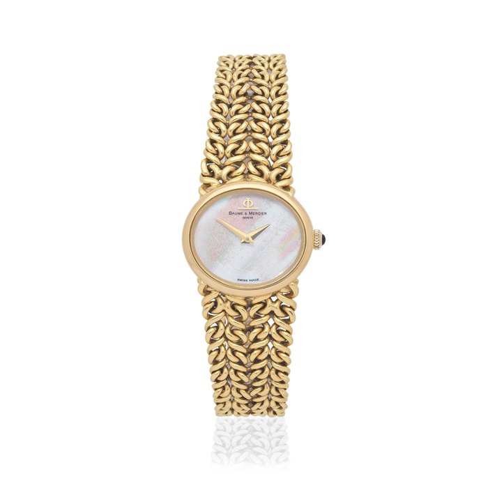 Baume & Mercier. A lady's 18K gold manual wind oval bracelet watch with mother of pearl dial Ref: 38331, Circa 1970