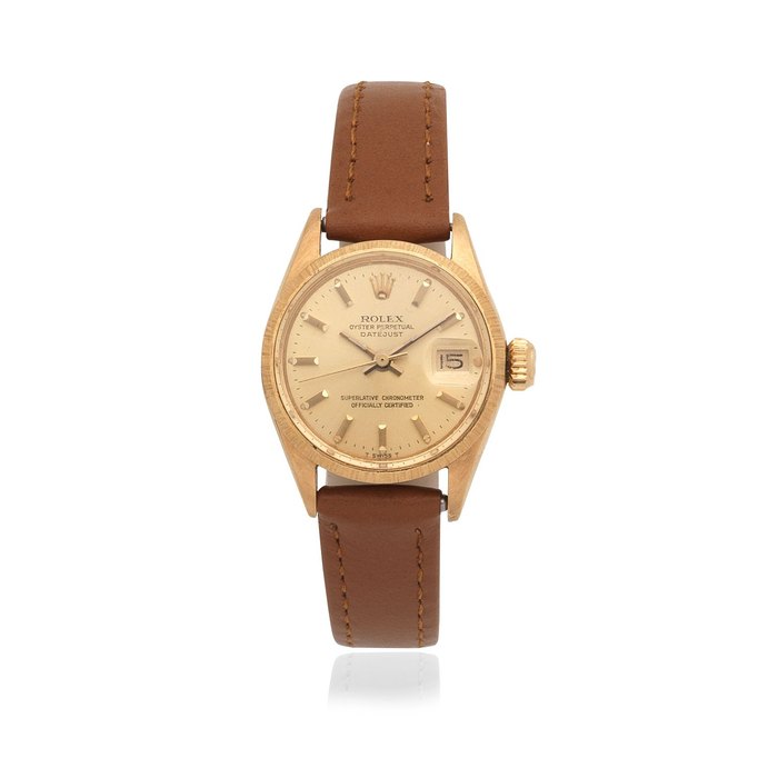Rolex. A lady's 18K gold automatic calendar wristwatch Datejust, Ref: 6703/6517, Circa 1970