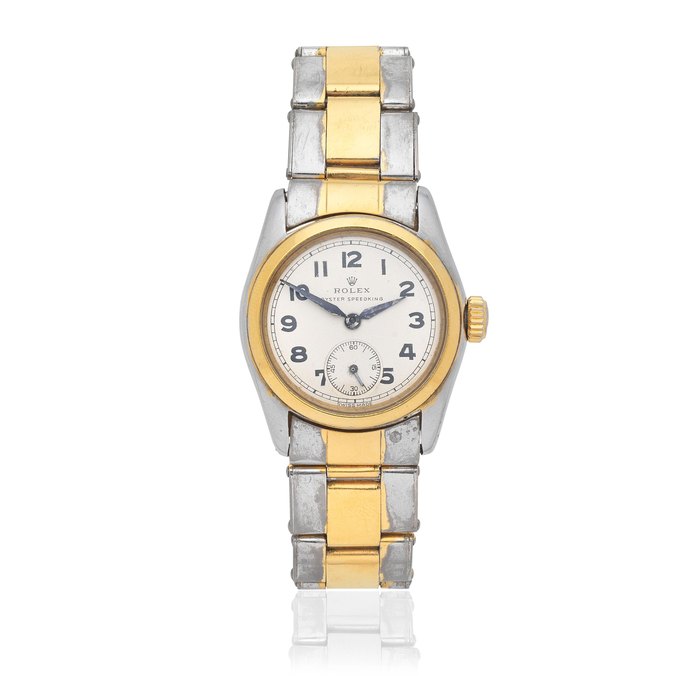 Rolex. A stainless steel and gold plated manual wind bracelet watch Oyster Speedking, Ref: 5056, Circa 1940