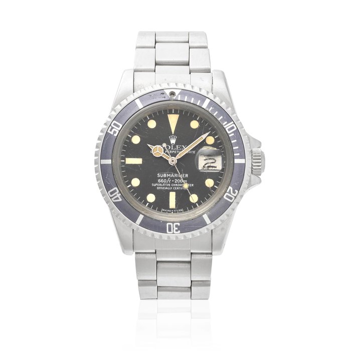 ROLEX. A STAINLESS STEEL AUTOMATIC CALENDAR BRACELET WATCH Submariner, Ref: 1680, c.1977