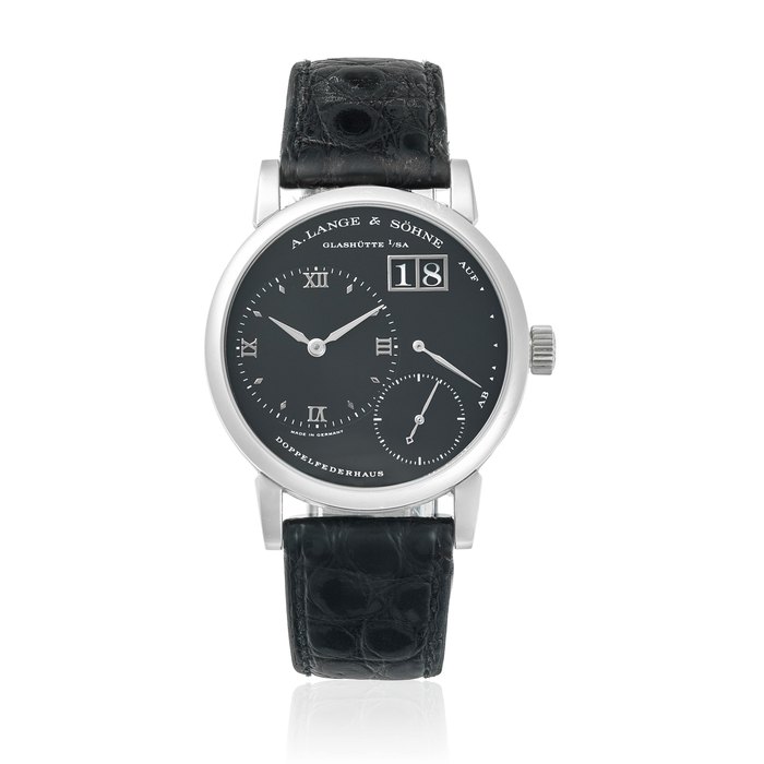 A. Lange & Söhne A. LANGE & SÖHNE. AN EXCEPTIONAL PLATINUM MANUAL WIND CALENDAR WRISTWATCH WITH POWER RESERVE INDICATION Lange 1, Ref: 111.025, c.1998