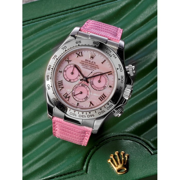 ROLEX | COSMOGRAPH DAYTONA "PINK BEACH", REF.116519, A RARE WHITE GOLD CHRONOGRAPH WATCH WITH PINK MOTHER-OF-PEARL DIAL, CIRCA 2000