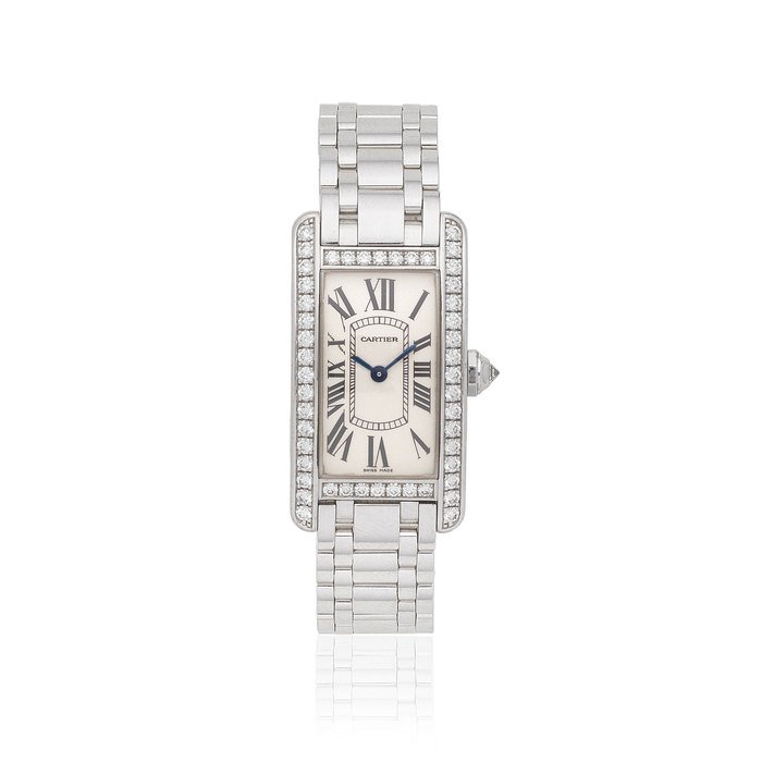Cartier Cartier. A lady's 18K white gold diamond set quartz bracelet watch Tank Américaine, Ref: 2489, Circa 2000