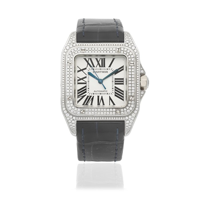 Cartier. An 18K white gold and diamond set automatic wristwatch Santos 100, Ref: 2881, Circa 2007