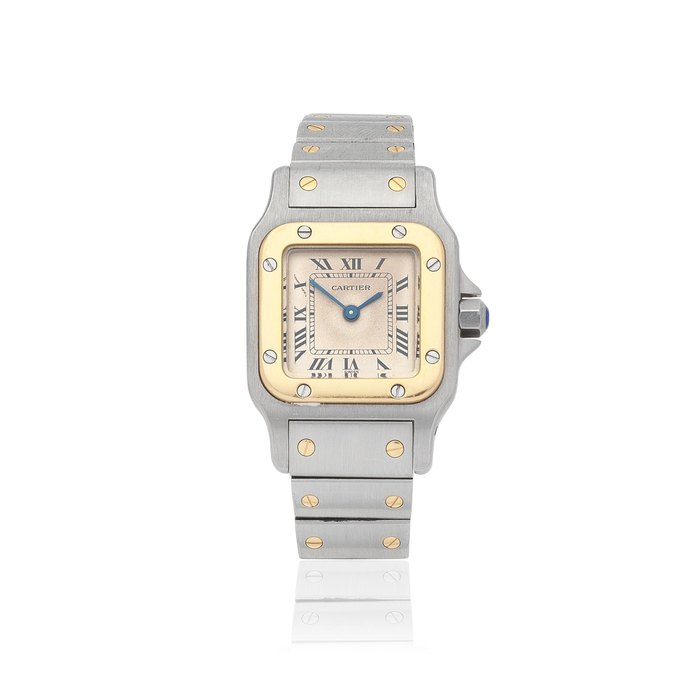 Cartier. A lady's stainless steel and gold quartz bracelet watch Santos Galbée, Ref: 33441, Circa 2000