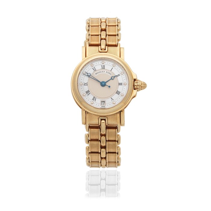 Breguet. A lady's 18K gold automatic calendar bracelet watch with diamond set mother of pearl dial Marine, Ref: 2320B, Circa 2000