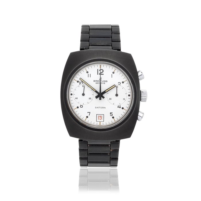 Breitling Breitling. A black PVD coated stainless steel manual wind calendar chronograph bracelet watch Datora, Ref: 34, Circa 1973, Price & Market Data