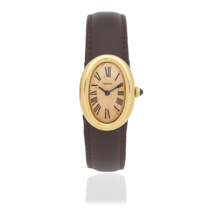 Jaeger-LeCoultre Cartier. An 18K gold manual wind wristwatch Baignoire, London Hallmark for 1977