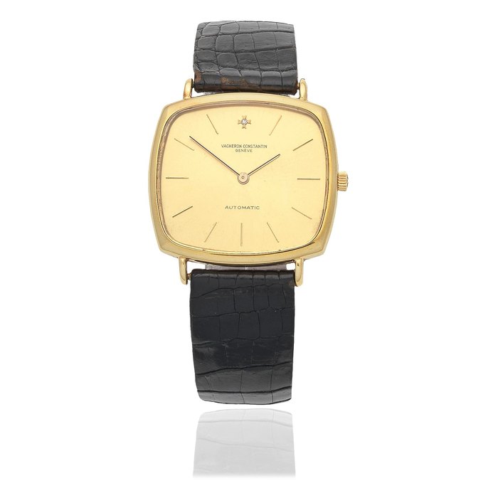 Vacheron Constantin. An 18K gold diamond set automatic cushion form wristwatch Circa 1970