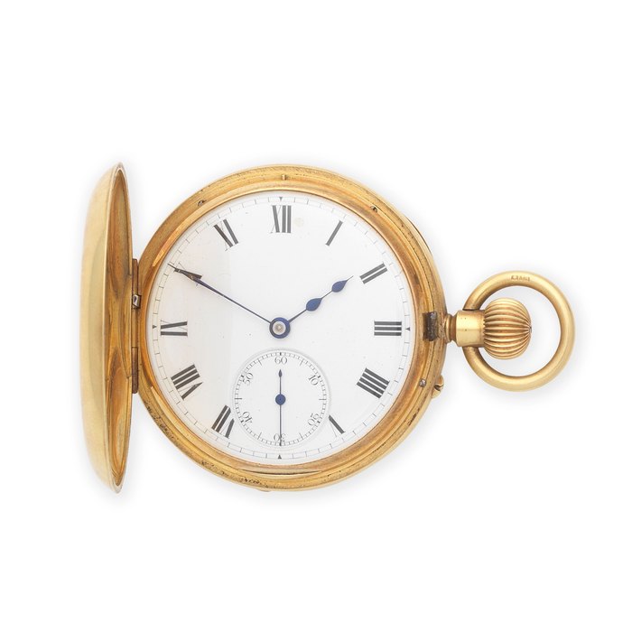 Rotherhams, London. An 18K gold keyless wind half hunter pocket watch Birmingham Hallmark for 1905