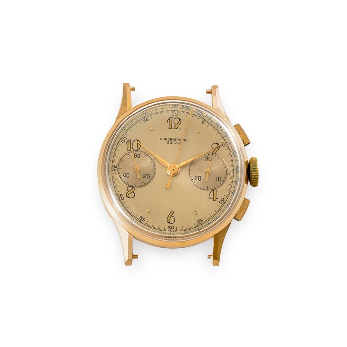 CHRONOGRAPHE SUISSE. AN 18K GOLD MANUAL WIND CHRONOGRAPH WRISTWATCHRef: 14 11, c.1940s