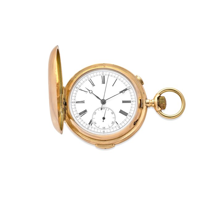 LEPHARE. A 14K GOLD HUNTER CASE QUARTER REPEATING CHRONOGRAPH1890's