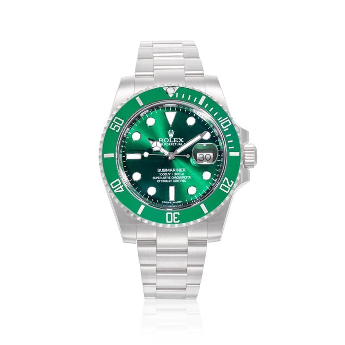 Rolex ROLEX. A STAINLESS STEEL AUTOMATIC CALENDAR BRACELET WATCH Submariner "Hulk", Ref: 116610LV, c.2014 · 116610LV