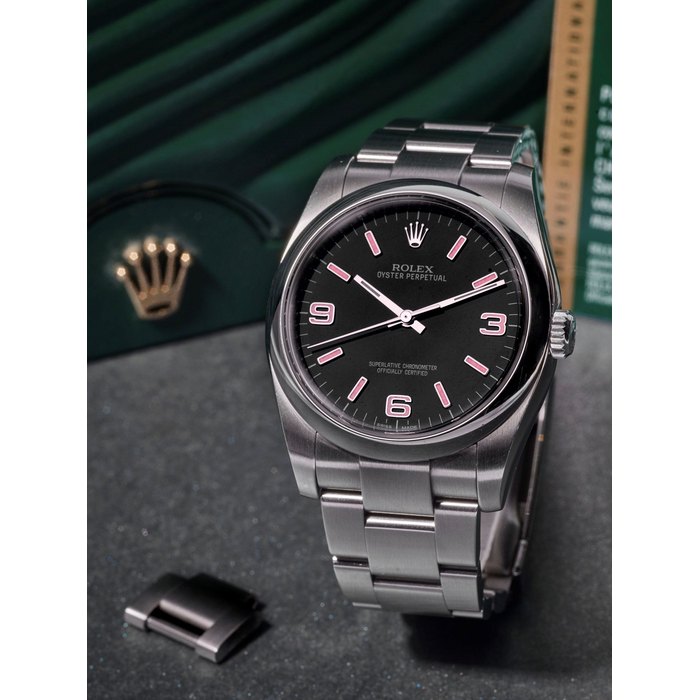 ROLEX | OYSTER PERPETUAL 36, REF.116000, A STAINLESS STEEL BRACELET WATCH WITH PINK HOUR MARKERS, CIRCA 2014
