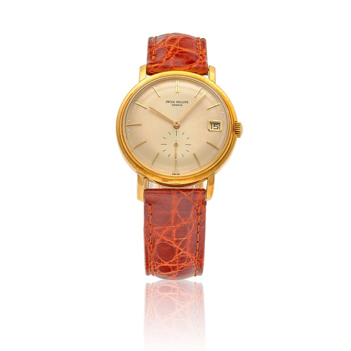 PATEK PHILIPPE. AN 18K GOLD AUTOMATIC CALENDAR WRISTWATCH Calatrava, Ref: 3445, Purchased 16th May, 1966