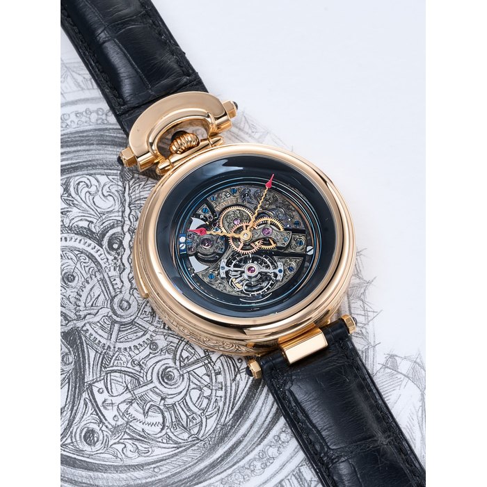 BOVET | FLEURIER GRANDES COMPLICATIONS - AMADÉO 46, REF.AIRM001, AN IMPORTANT AND RARE NEW OLD STOCK LIMITED EDITION PINK GOLD MINUTE REPEATING TOURBILLON WRISTWATCH WITH OPEN-WORKED DIAL, CONVERTIBLE INTO POCKET WATCH AND DESK CLOCK, CIRCA 2010