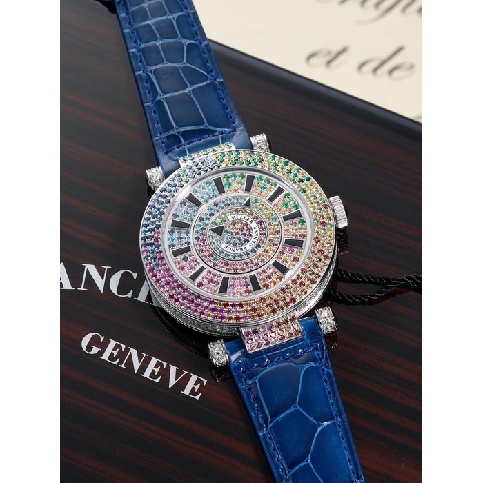 FRANCK MULLER | DOUBLE MYSTERY - QUATRE SAISONS, REF.DM42 QTR SAI, A NEW OLD STOCK WHITE GOLD, COLOURED SAPPHIRE AND DIAMOND-SET WRISTWATCH, CIRCA 2020