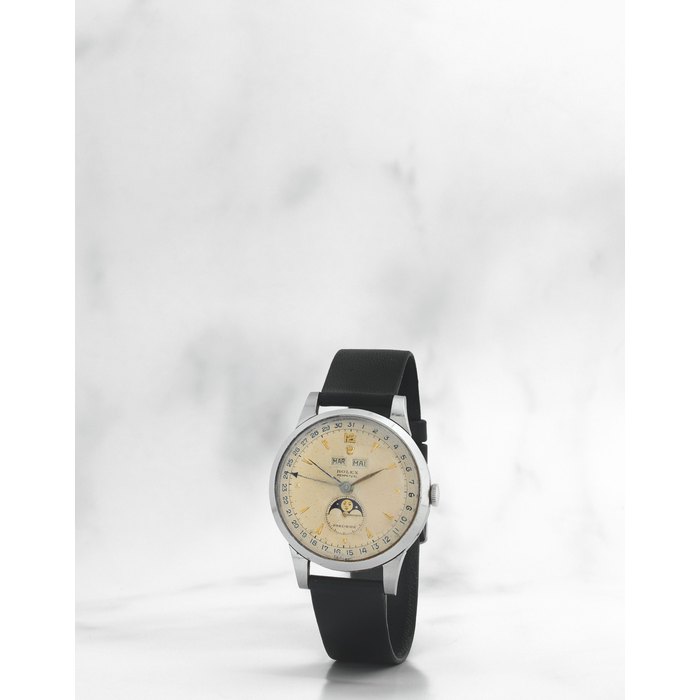 Rolex. Montre bracelet en acier triple calendrier et phase de lune mouvement automatique Rolex. A very rare stainless steel automatic triple calendar wristwatch with moon phase Perpetual Precision 'Padellone', Ref: 8171, Circa 1948