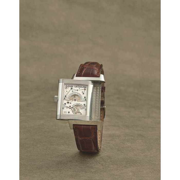 Jaeger-LeCoultre. Montre bracelet en acier rectangulaire réversible avec réserve de marche et phase de lune mouvement mécanique Jaeger-LeCoultre. A stainless steel manual wind reversible rectangular wristwatch with power reserve, day/night indication and moon phase Reverso Grande Sun Moon, Ref: 240.8.27, Circa 2008