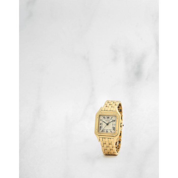 Cartier. Montre bracelet en or jaune 18k (750) de taille medium avec date mouvement quartz Cartier. A mid-size 18K gold quartz calendar bracelet watch Panthère, Ref: 8839, Circa 1990