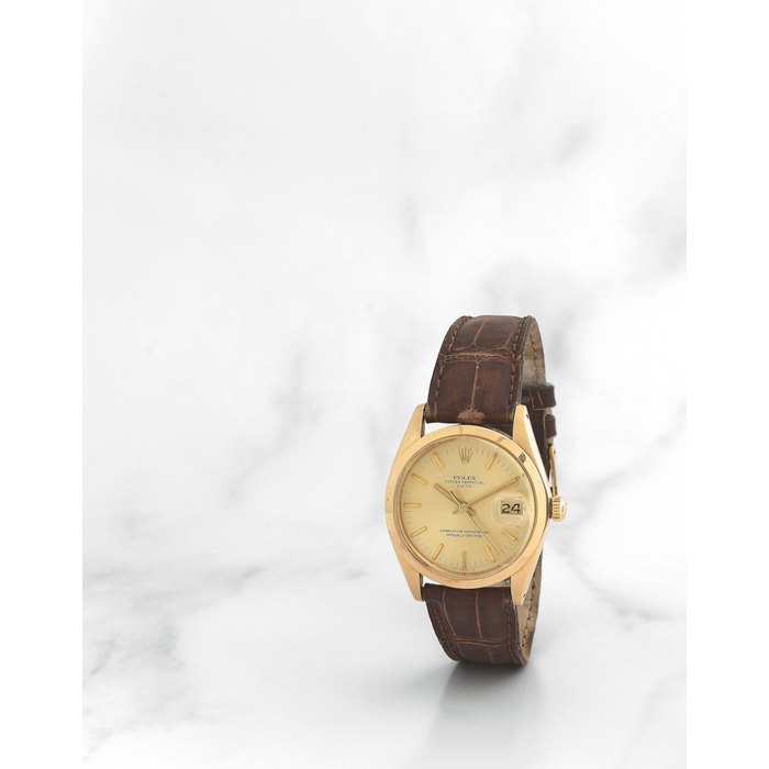 Rolex. Montre bracelet en or jaune 18K (750) avec date mouvement automatique Rolex. An 18K gold automatic calendar wristwatch Oyster Perpetual Date, Ref: 1500/1503, Circa 1974