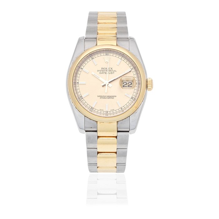 Rolex. A stainless steel and gold automatic calendar bracelet watch Datejust, Ref: 116203, Purchased 3rd October 2005