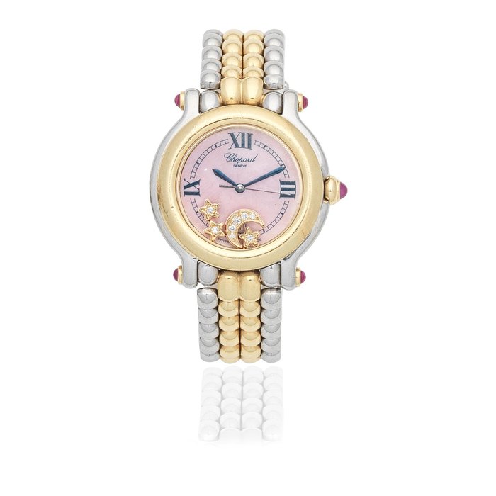 Chopard. A lady's stainless steel and gold diamond set quartz bracelet watch with mother of pearl dial Happy Sport, Ref: 27/8237-42, Circa 2000