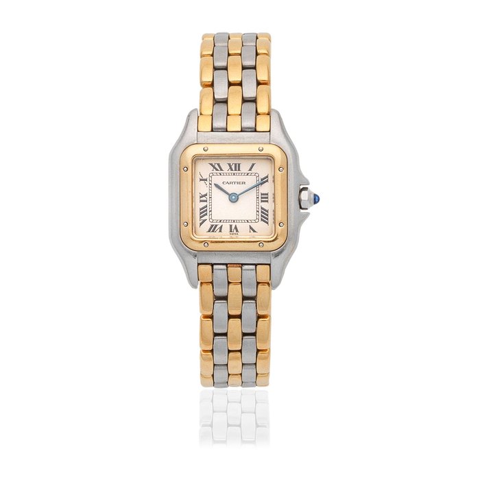 Cartier. A lady's stainless steel and gold quartz bracelet watch Panthère, Circa 1990