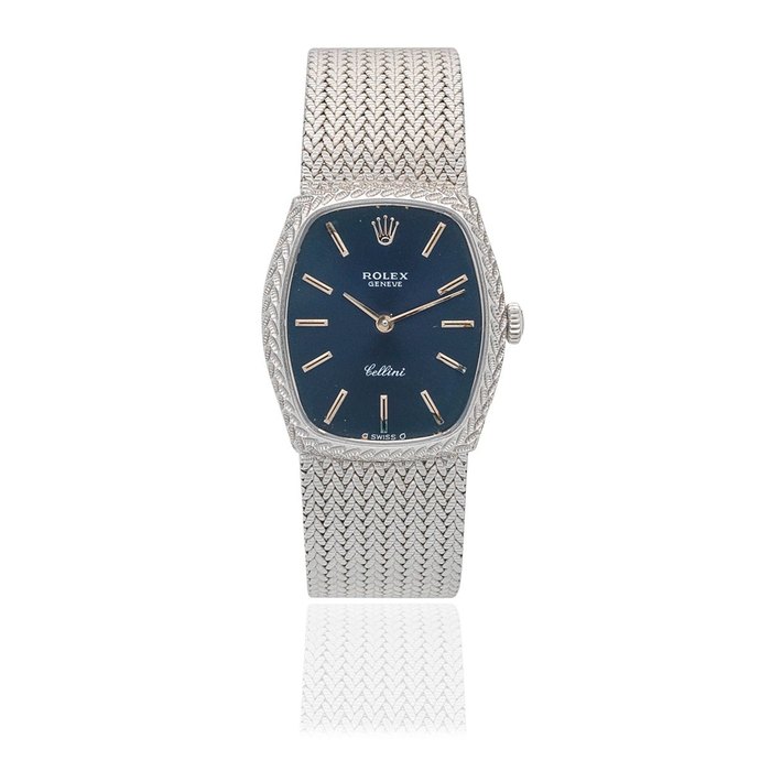 Rolex. A lady's 18K white gold manual wind bracelet watch with Sigma dial Cellini, Ref: 3803, Circa 1975
