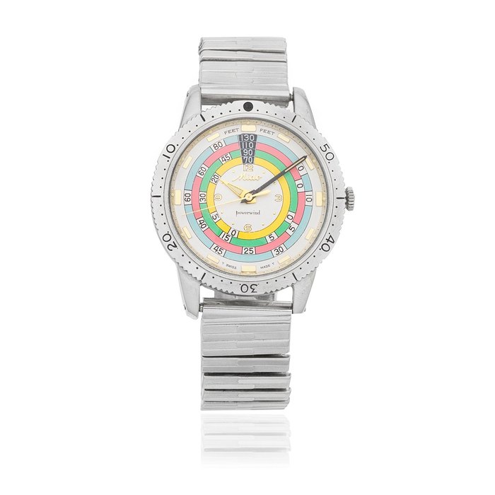 Mido. A stainless steel automatic bracelet watch with decompression timer Ocean Star Powerwind 'Rainbow', Ref: 5907, Circa 1960