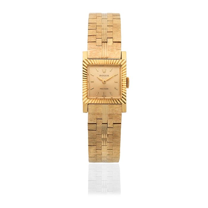 Rolex. A lady's 18K gold manual wind square bracelet watch Precision, Ref: 2157, Circa 1960