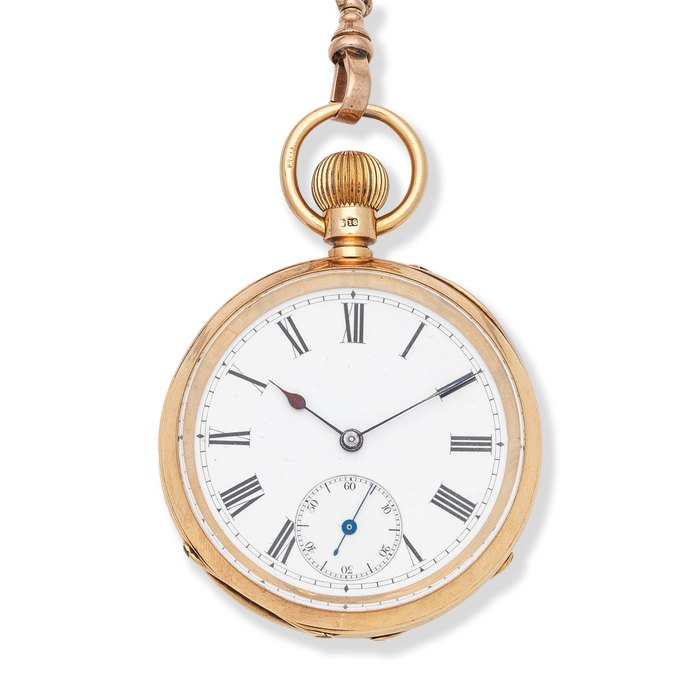  P & A Guye, London. An 18K gold keyless wind open face pocket watch London Hallmark for 1905, Price & Market Data