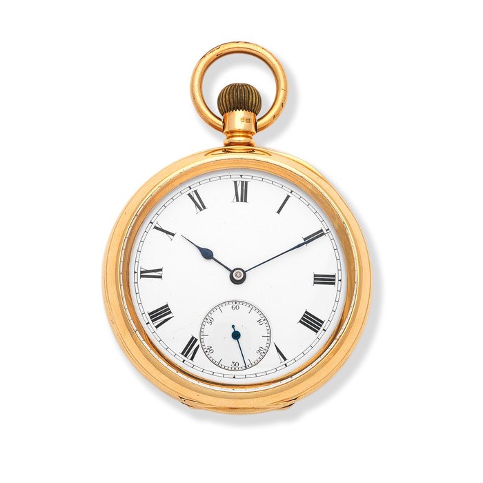 Waltham. An 18K gold keyless wind open face pocket watch Birmingham Hallmark for 1905