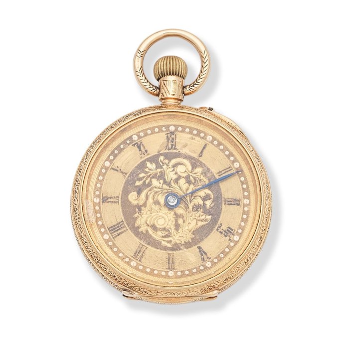 Rutherford, Hawick. An 18K gold keyless wind open face pocket watch Birmingham Hallmark for 1898