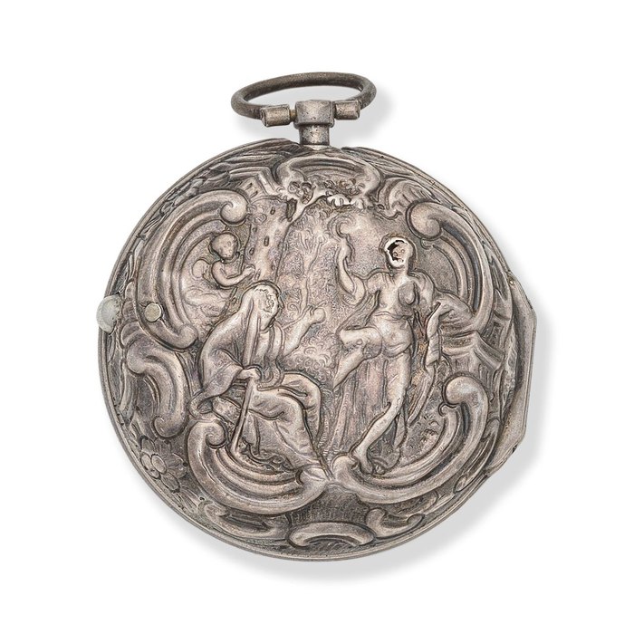 A silver key wind pair case pocket watch with repoussé decoration Circa 1770