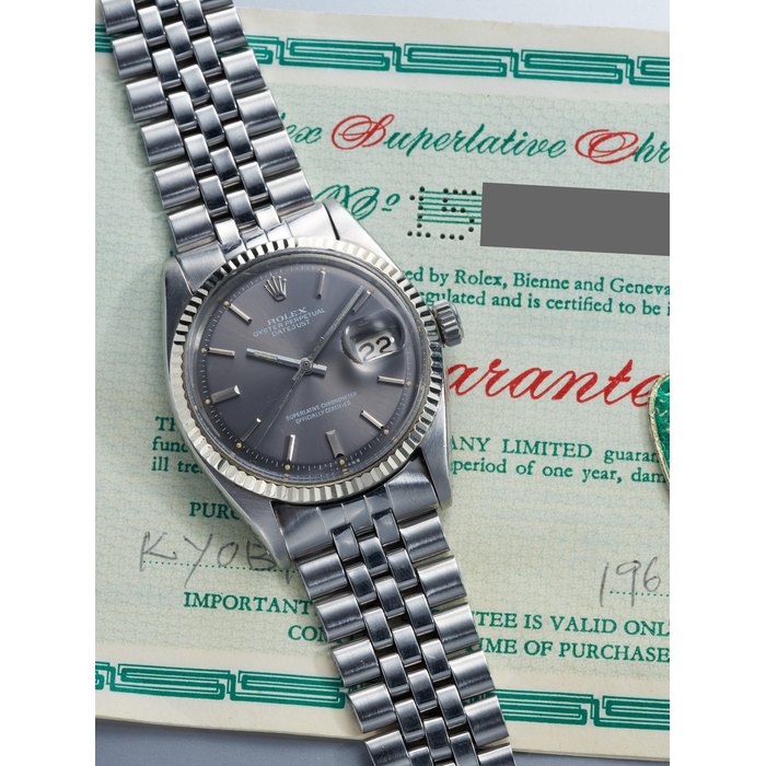 ROLEX | DATEJUST, REF.1601, A STAINLESS STEEL BRACELET WATCH WITH GREY DIAL AND DATE, CIRCA 1967