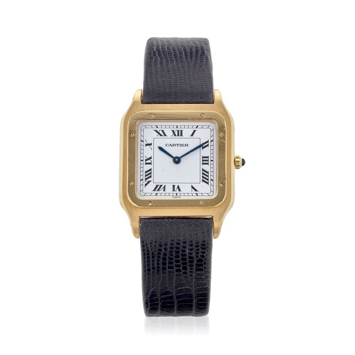 CARTIER. AN 18K GOLD MANUAL WIND WRISTWATCH Santos Dumont,