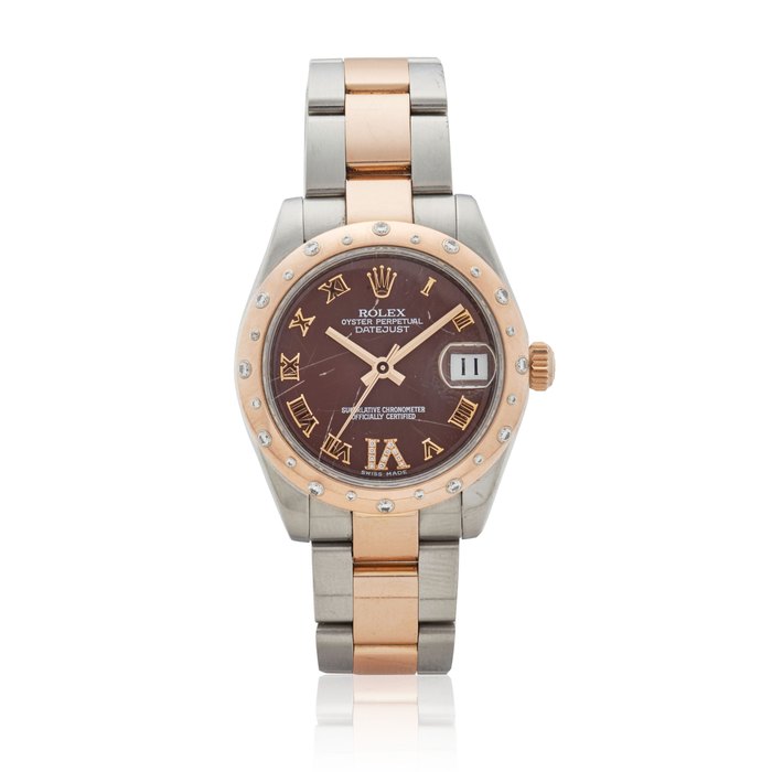 ROLEX. AN 18K ROSE GOLD AND STAINLESS STEEL LADY'S AUTOMATIC CALENDAR BRACELET WATCH Datejust, Ref: 178341, Purchased 4th February, 2011