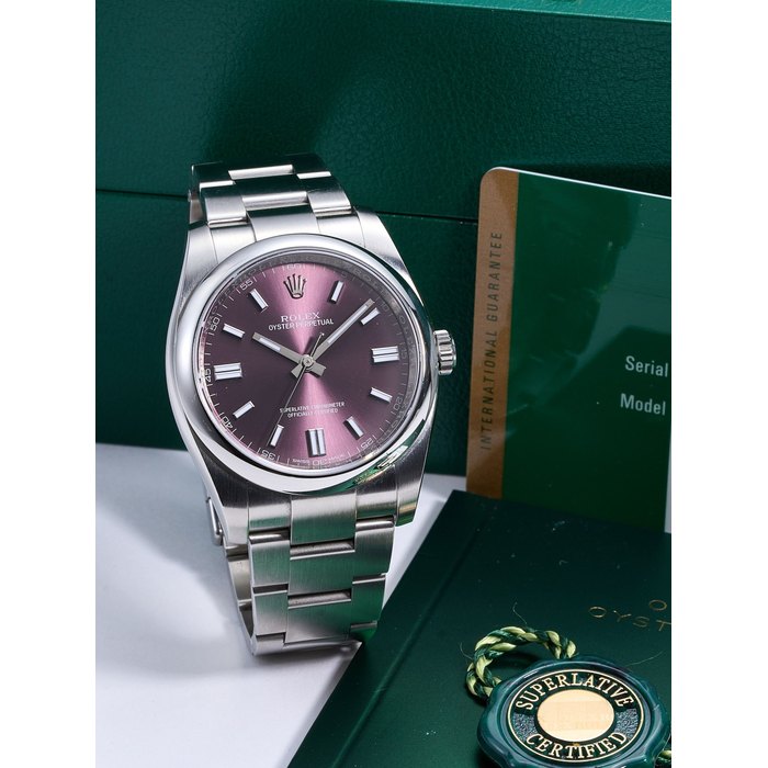 ROLEX | OYSTER PERPETUAL 36, REF.116000 "RED GRAPE", A STAINLESS STEEL BRACELET WATCH, CIRCA 2018