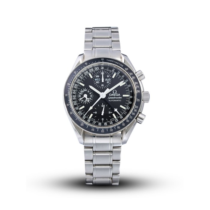 OMEGA | SPEEDMASTER DAY-DATE, REF.175.0084, A STAINLESS STEEL TRIPLE CALENDAR CHRONOGRAPH BRACELET WATCH, CIRCA 2000
