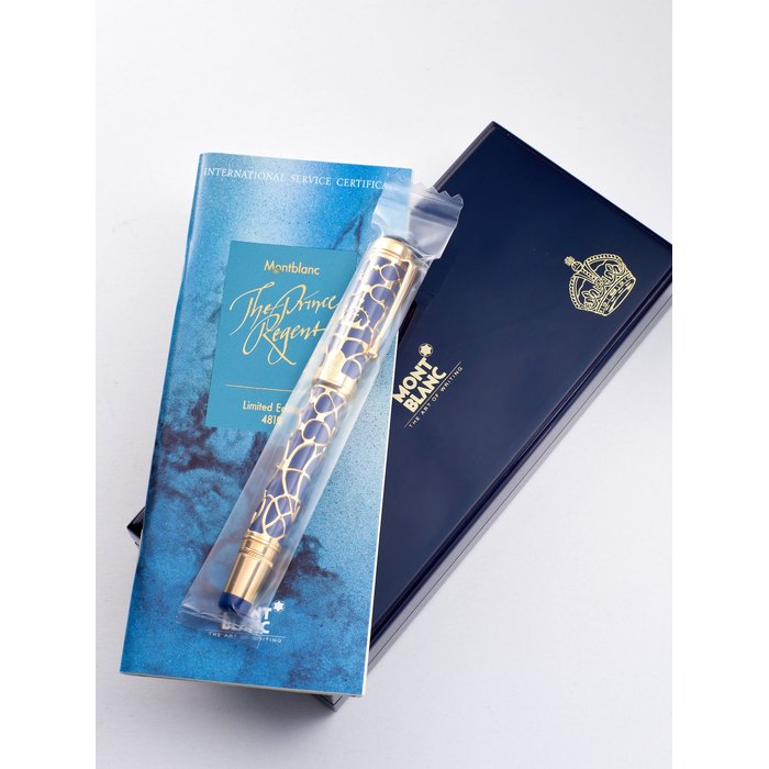 MONTBLANC | THE PRINCE REGENT, REF. 28619, A NEW OLD STOCK, IN SEALED BAG, LIMITED EDITION, PATRON OF ART VERMEIL AND PRECIOUS BLUE RESIN FOUNTAIN PEN