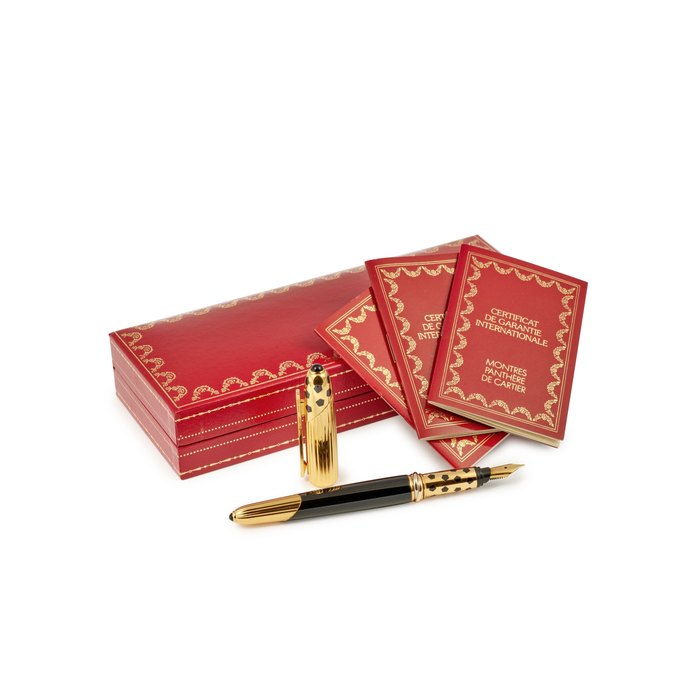 CARTIER | PANTHERE, A FINE SILVER GILT AND BLACK LACQUER FOUNTAIN PEN