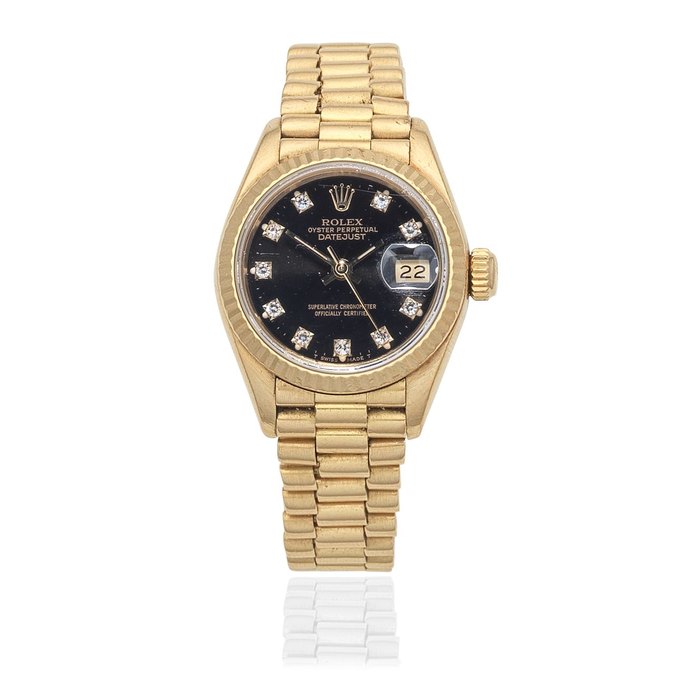 Rolex. A lady's 18K gold diamond set automatic calendar bracelet watch Datejust, Ref: 69178, Purchased 29th July 1988