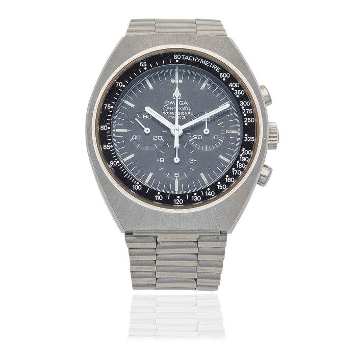 Omega. A stainless steel manual wind chronograph bracelet watch Speedmaster Professional Mark II, Ref: 145.034, Circa 1970