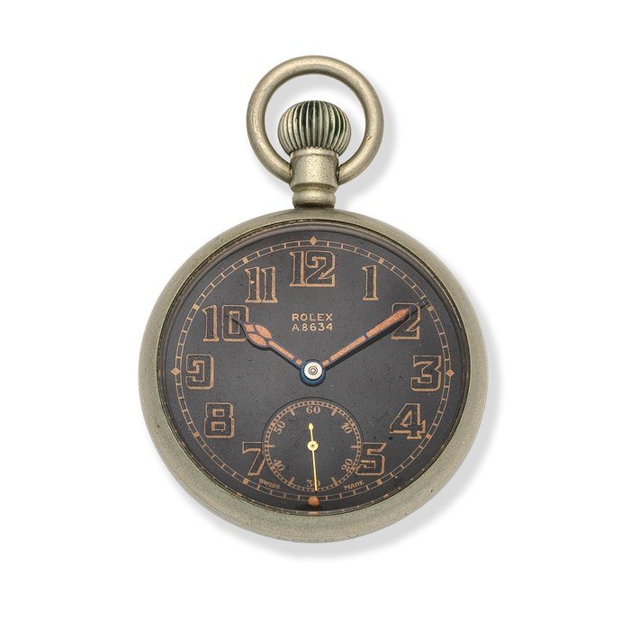 Rolex Rolex. A stainless steel keyless wind open face military issue pocket watch Circa 1940