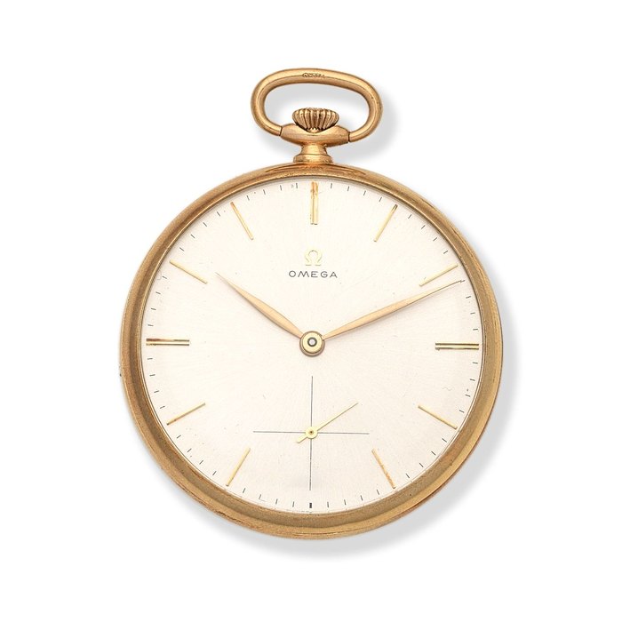 Omega. A 9K gold keyless wind open face pocket watch Birmingham Hallmark for 1966