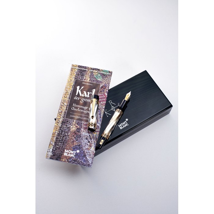 MONTBLANC | KARL DER GROSSE CHARLEMAGNE, REF. 28657, A NEW OLD STOCK, PATRON OF ART, LIMITED EDITION SILVER AND BLACK RESIN FOUNTAIN PEN