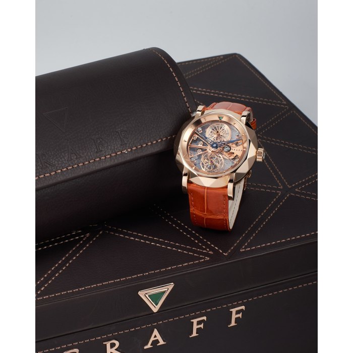 GRAFF | MASTERGRAFF TOURBILLON, A LARGE AND VERY RARE LIMITED EDITION 18K PINK GOLD SKELETONISED TOURBILLON WRISTWATCH, CIRCA 2010