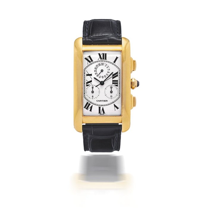 CARTIER. CHRONOGRAPHE BRACELET EN OR JAUNE 18K (750) DE FORME RECTANGULAIRE AVEC DATE MOUVEMENT QUARTZ CARTIER. AN 18K GOLD CALENDAR CHRONOGRAPH RECTANGULAR QUARTZ WRISTWATCH Tank Américaine Chronograph, Ref: 1730, Circa 2000